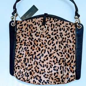 BCBGMAXAZRIA Amelie Black Leather and Leopard Hobo